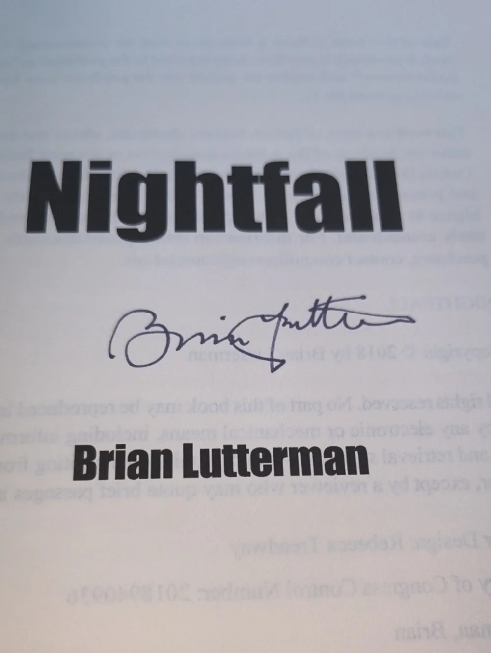 Nightfall - Brian Lutterman (English) Paperback Autographed